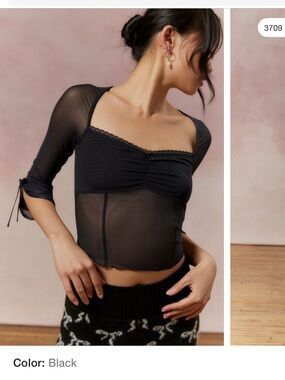 Urban Outfitters Black Sheer Square-Neck Mesh Top